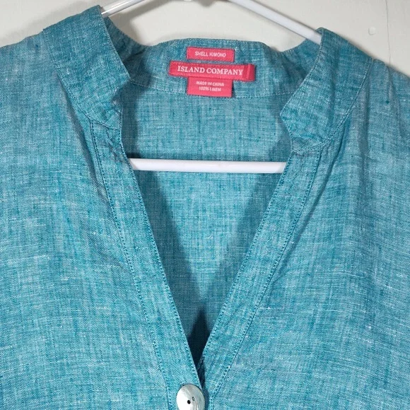 Island Company 100% linen blue shell kimono tunic coverup top M - Picture 4 of 10